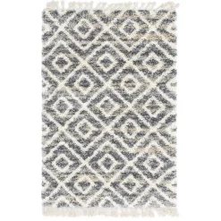 Wohnen Teppich mit handgeflochtenen Fransen in Creme und Grau - Juwan