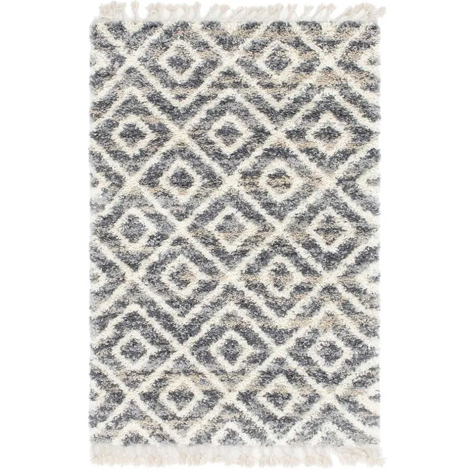 Wohnen Teppich mit handgeflochtenen Fransen in Creme und Grau - Juwan