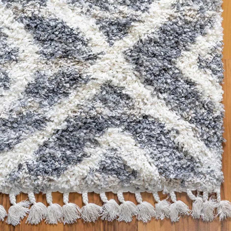 Wohnen Teppich mit handgeflochtenen Fransen in Creme und Grau - Juwan