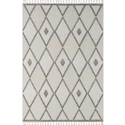 Wohnen Teppich mit Rauten Muster in Beige und Weiß - Nikolan