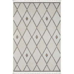 Wohnen Teppich mit Rauten Muster in Beige und Weiß - Nikolan