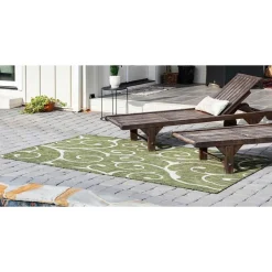 Wohnen Terrassen Teppich in Oliv Grün und Cremeweiß - Duran