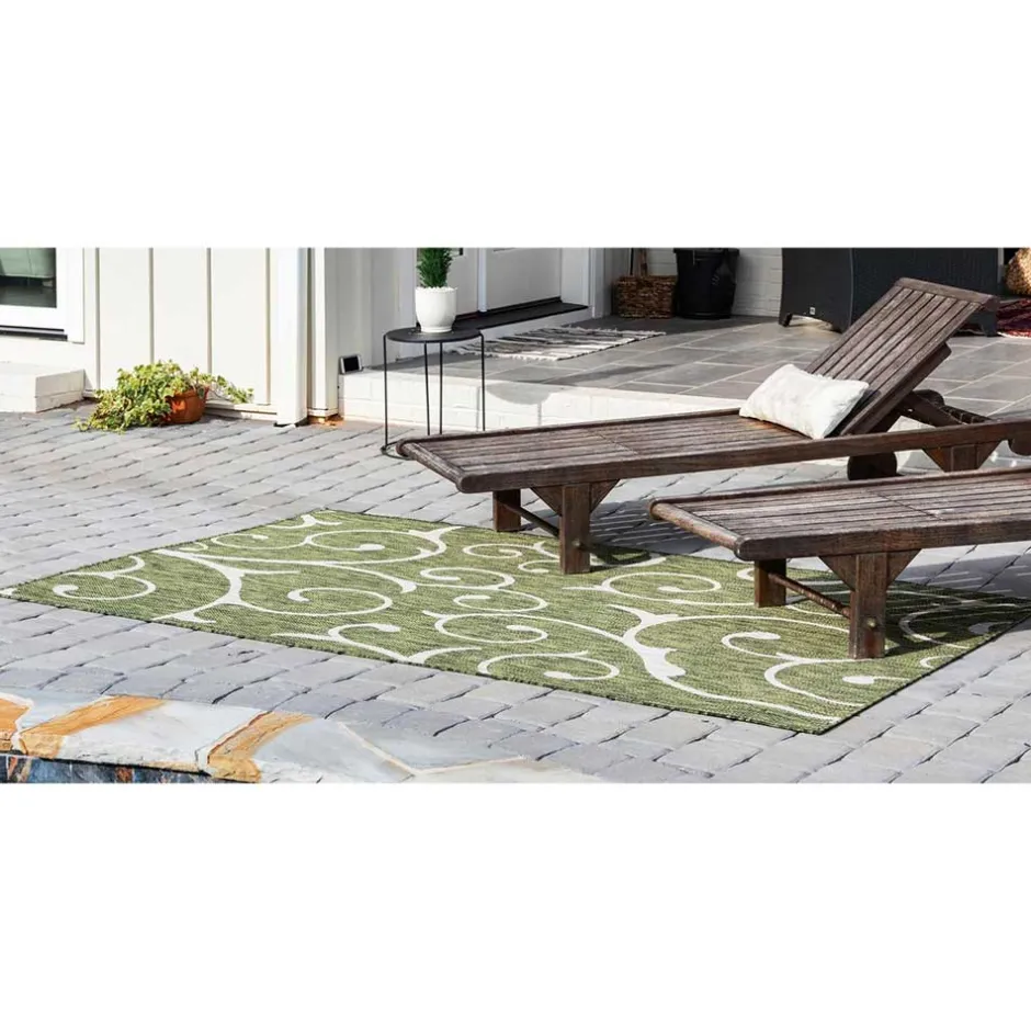 Wohnen Terrassen Teppich in Oliv Grün und Cremeweiß - Duran