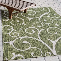 Wohnen Terrassen Teppich in Oliv Grün und Cremeweiß - Duran