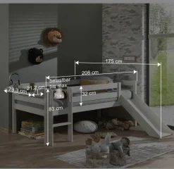 Kinder Wohnen Tiefes Kinder-Hochbett mit Rutsche - Almaron