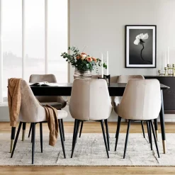 Wohnen Tischgruppe in Schwarz & Beige - Orgevia (siebenteilig)