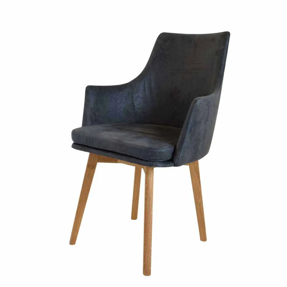 Wohnen Tischsessel in Anthrazit Microfaser Bastiona mit Gestell Wildeiche