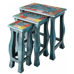 Wohnen Toller Dreisatztisch in Blau & Bunt - Faneno (dreiteilig)