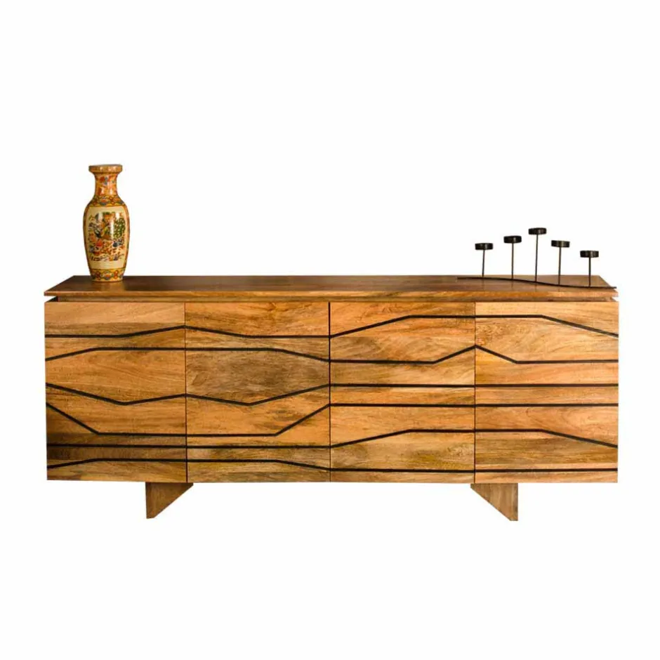 Türen-Sideboard mit toller Rillendesign Front Kentura aus Mango Massivholz^Wohnen Clearance