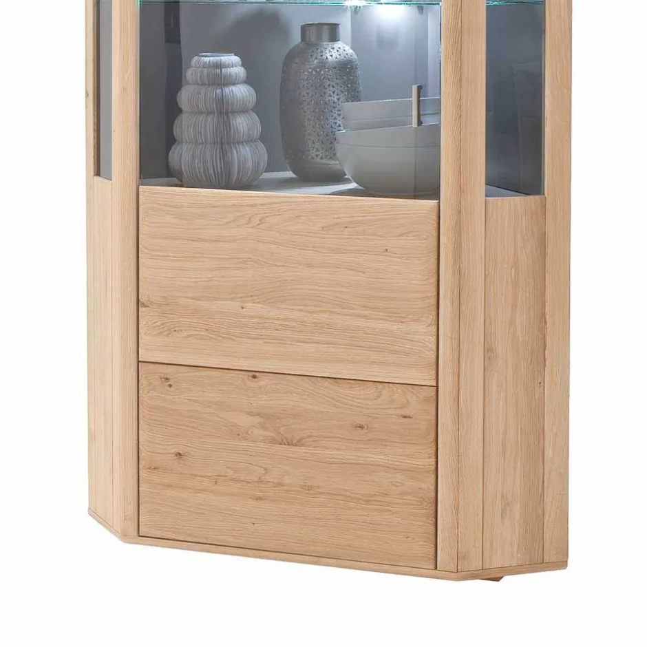 1-türige Eck-Vitrine in Eiche Bianco - Vernella^Wohnen New