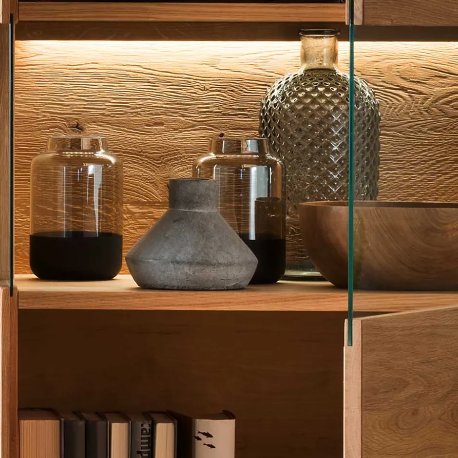 Wohnen 1-türige Highboard Vitrine aus Wildeiche - Millena