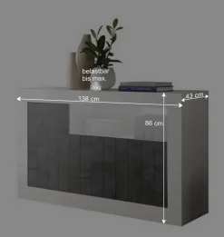 Wohnen 3-türige Kommode in Hochglanz Weiß & Grau - Voskala