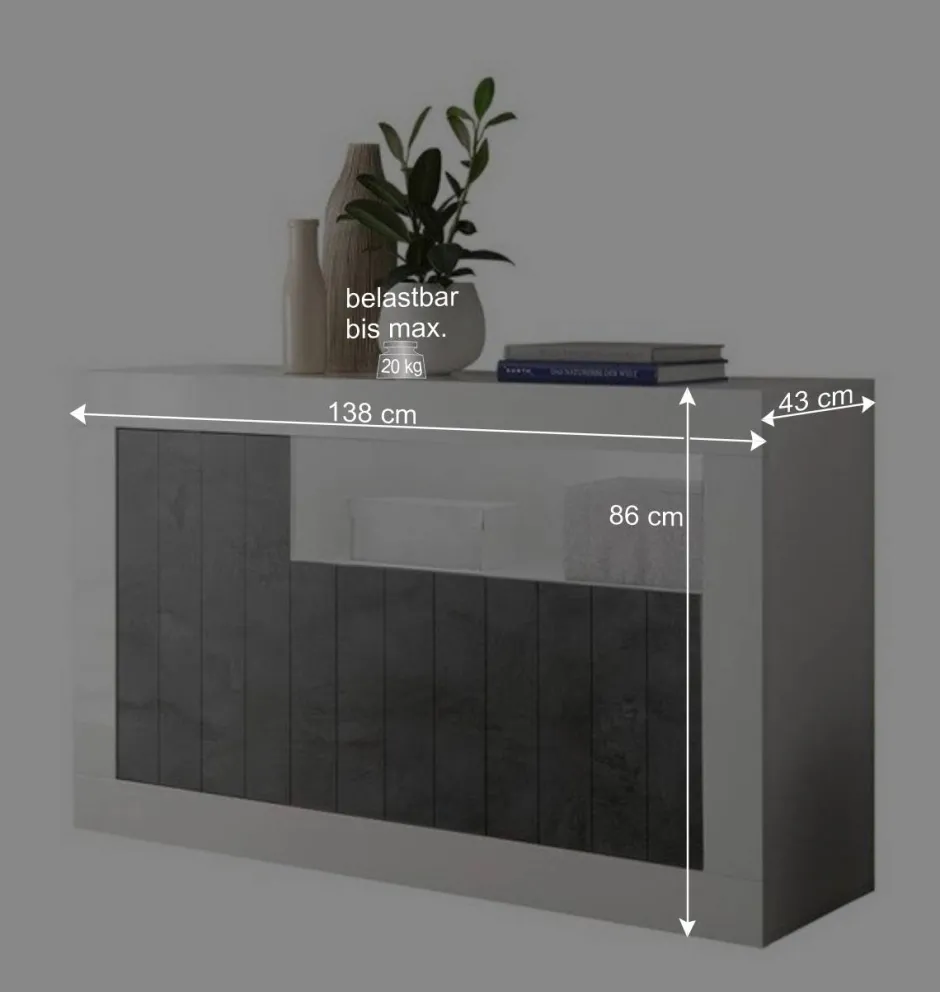 Wohnen 3-türige Kommode in Hochglanz Weiß & Grau - Voskala