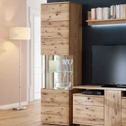 Wohnen 1-türige Schrank Vitrine aus Massivholz - Crokas