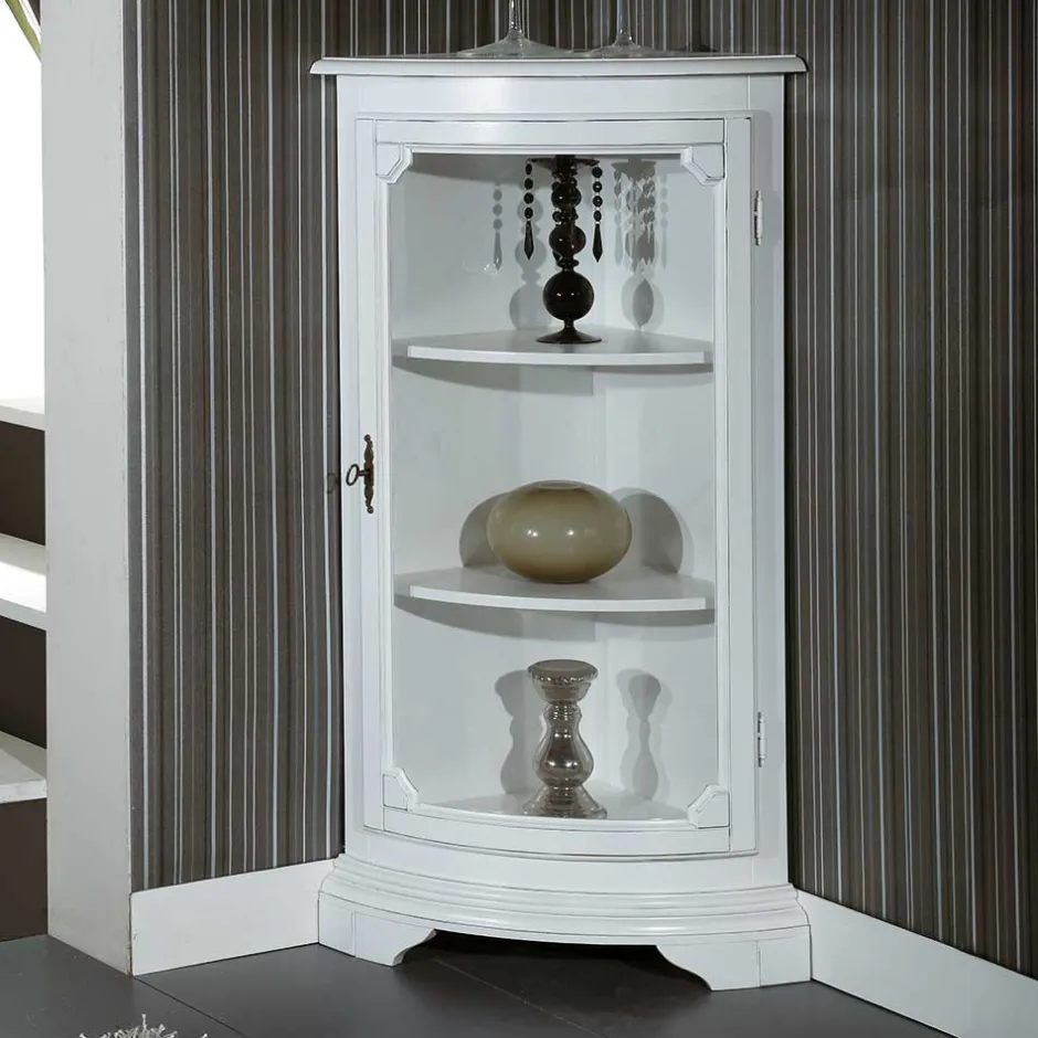 Wohnen 1-türige Vintage Eckvitrine niedrig - 112 cm hoch - Zarinas