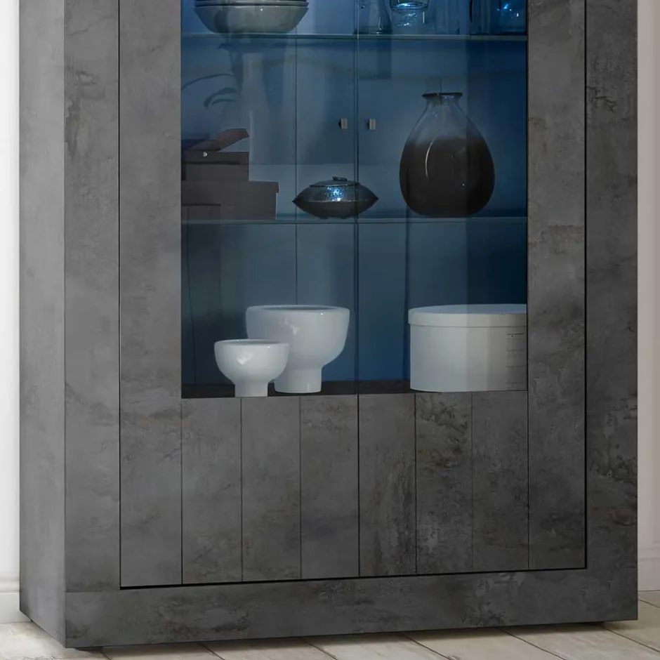 Wohnen 2-türige Vitrine in Dunkelgrau Dekor - Cordillera