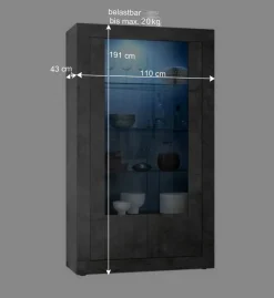 Wohnen 2-türige Vitrine in Dunkelgrau Dekor - Cordillera