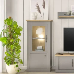 Wohnen 2-türiger Landhaus Vitrinenschrank in Lichtgrau - Buleta