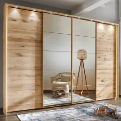 4-türiger Schwebetürenschrank in Eiche Bianco - Brownie^Wohnen Discount