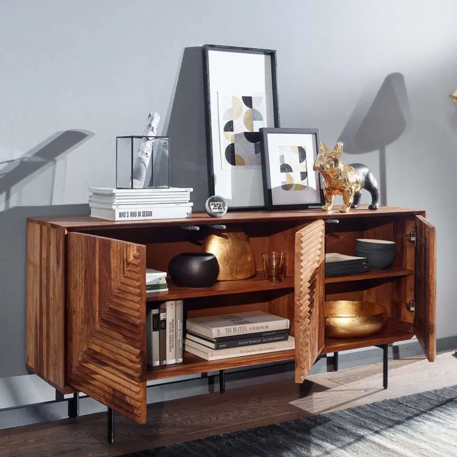 Wohnen 3-türiges Designer Sideboard aus Massivholz - Madrino