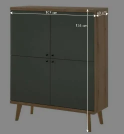 4-türiges Highboard in Graugrün und Wildeiche - Oliva^Wohnen Sale