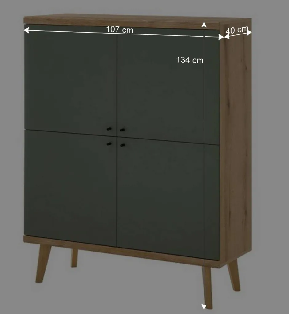 4-türiges Highboard in Graugrün und Wildeiche - Oliva^Wohnen Sale