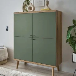 4-türiges Highboard in Graugrün und Wildeiche - Oliva^Wohnen Sale