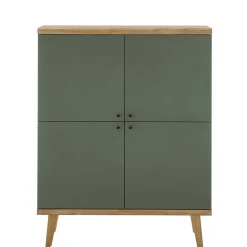 4-türiges Highboard in Graugrün und Wildeiche - Oliva^Wohnen Sale