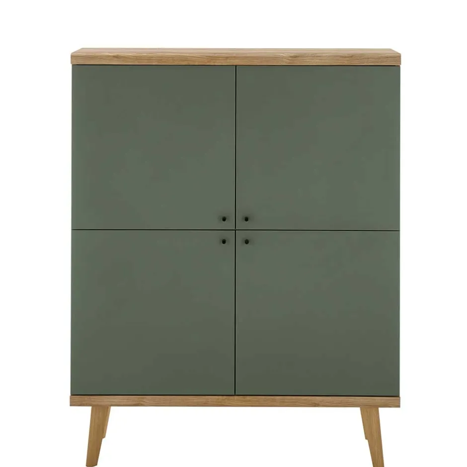 4-türiges Highboard in Graugrün und Wildeiche - Oliva^Wohnen Sale