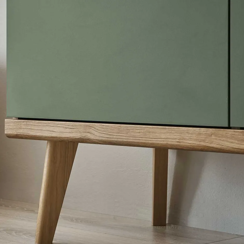 4-türiges Highboard in Graugrün und Wildeiche - Oliva^Wohnen Sale