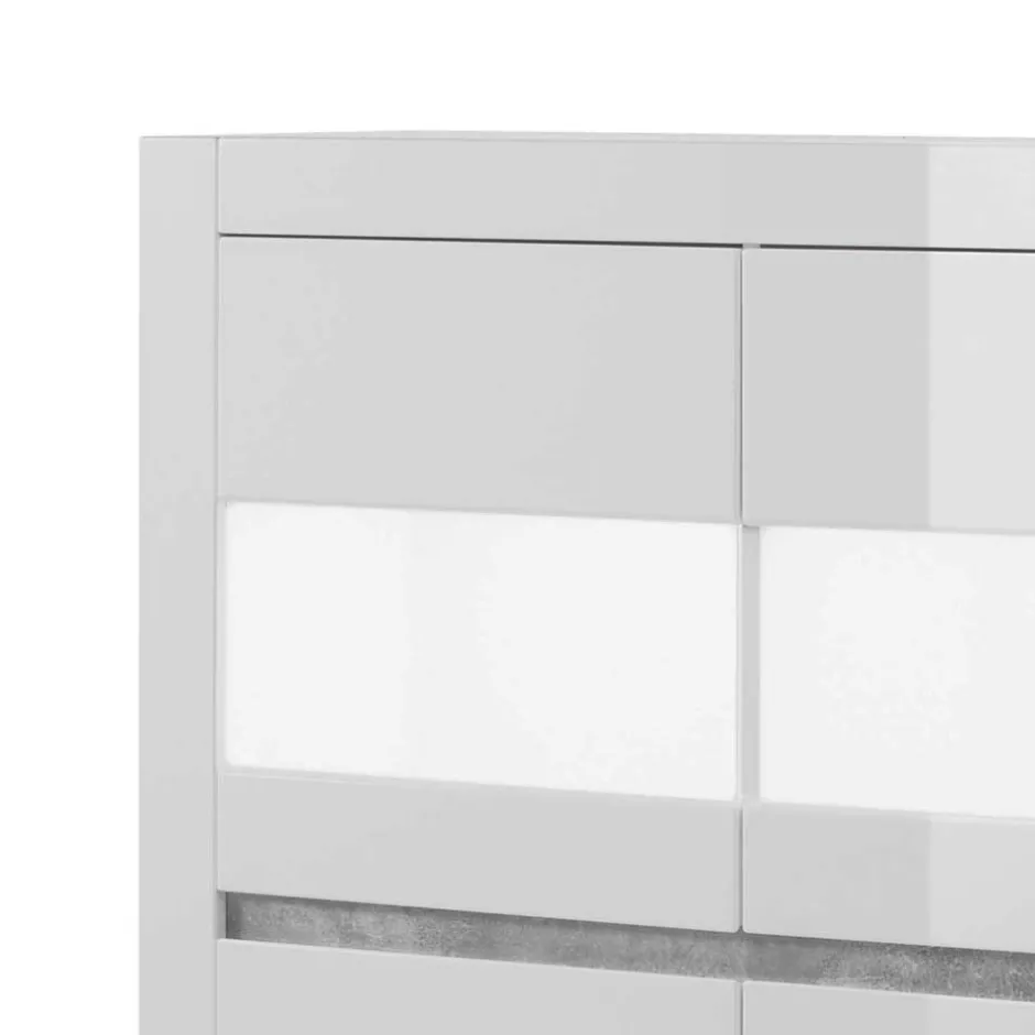 6-türiges Highboard in Weiß Hochglanz Mextra & Beton Dekor^Wohnen