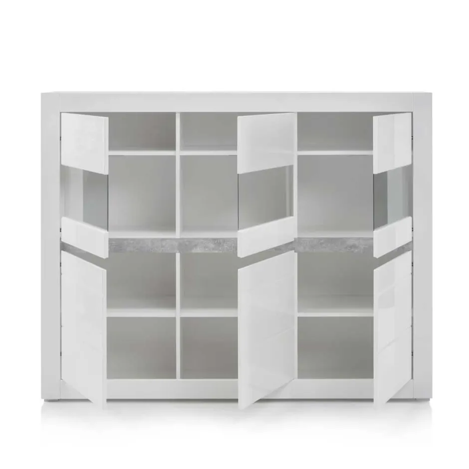 6-türiges Highboard in Weiß Hochglanz Mextra & Beton Dekor^Wohnen