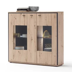 3-türiges Highboard mit Glas in Holzdekor Eiche - Nikdus^Wohnen New