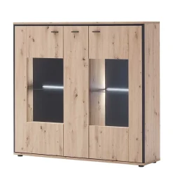 3-türiges Highboard mit Glas in Holzdekor Eiche - Nikdus^Wohnen New