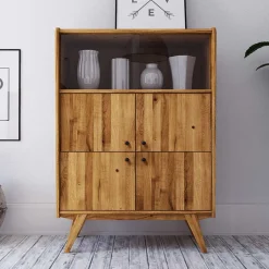 Wohnen 6-türiges Mid Century Highboard aus Glas & Holz - Hardus