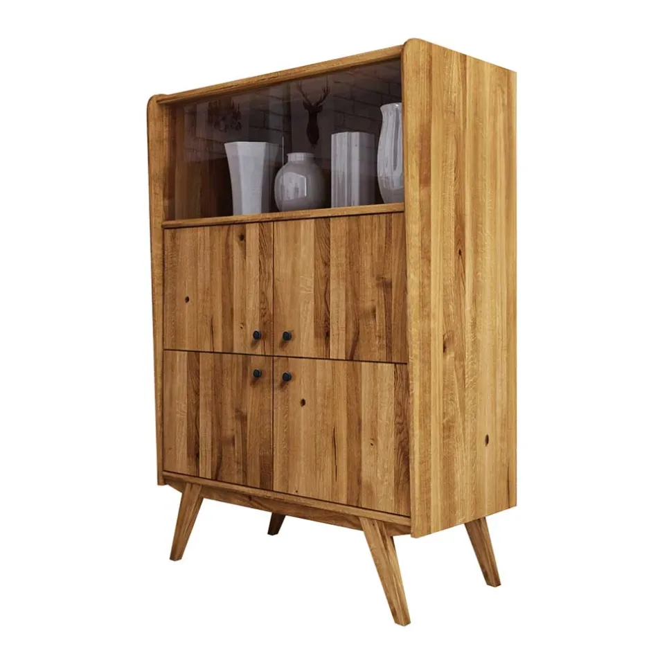 Wohnen 6-türiges Mid Century Highboard aus Glas & Holz - Hardus