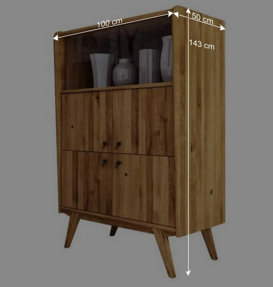 Wohnen 6-türiges Mid Century Highboard aus Glas & Holz - Hardus