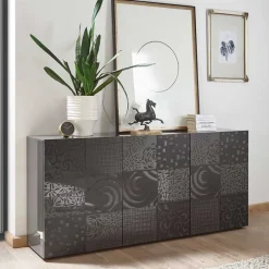 Wohnen 3-türiges Sideboard in Grau Glanz lackiert - Ipatal
