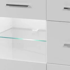 Wohnen 3-türiges Sideboard in Hochglanz Weiß & Glas Yulis mit 2 Schubladen