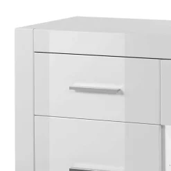 Wohnen 3-türiges Sideboard in Hochglanz Weiß & Glas Yulis mit 2 Schubladen