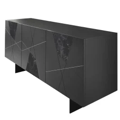 Wohnen 3-türiges Sideboard mit Marmor Einsätzen Schwarz - Wakes