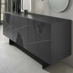 Wohnen 3-türiges Sideboard mit Marmor Einsätzen Schwarz - Wakes