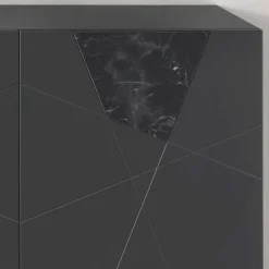 Wohnen 3-türiges Sideboard mit Marmor Einsätzen Schwarz - Wakes