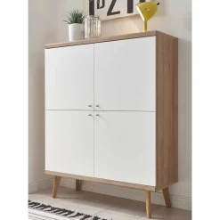 4-türiges Skandi Highboard in Weiß & Eiche - Cablos^Wohnen