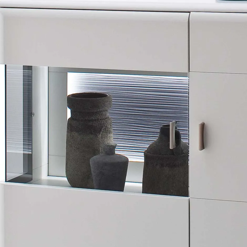 Wohnen 2-türiges Wohnzimmer Highboard in Weiß & Anthrazit - Hazime