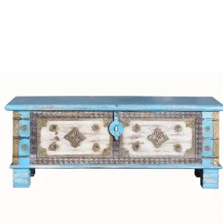 Truhe in Blau Antikweiß Bronze Braun - Olavio^Wohnen Clearance