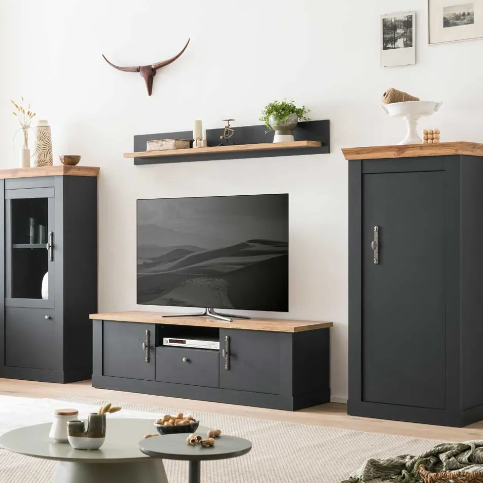 Wohnen TV Anbauwand in Anthrazit & Wildeiche - Lionel (vierteilig)