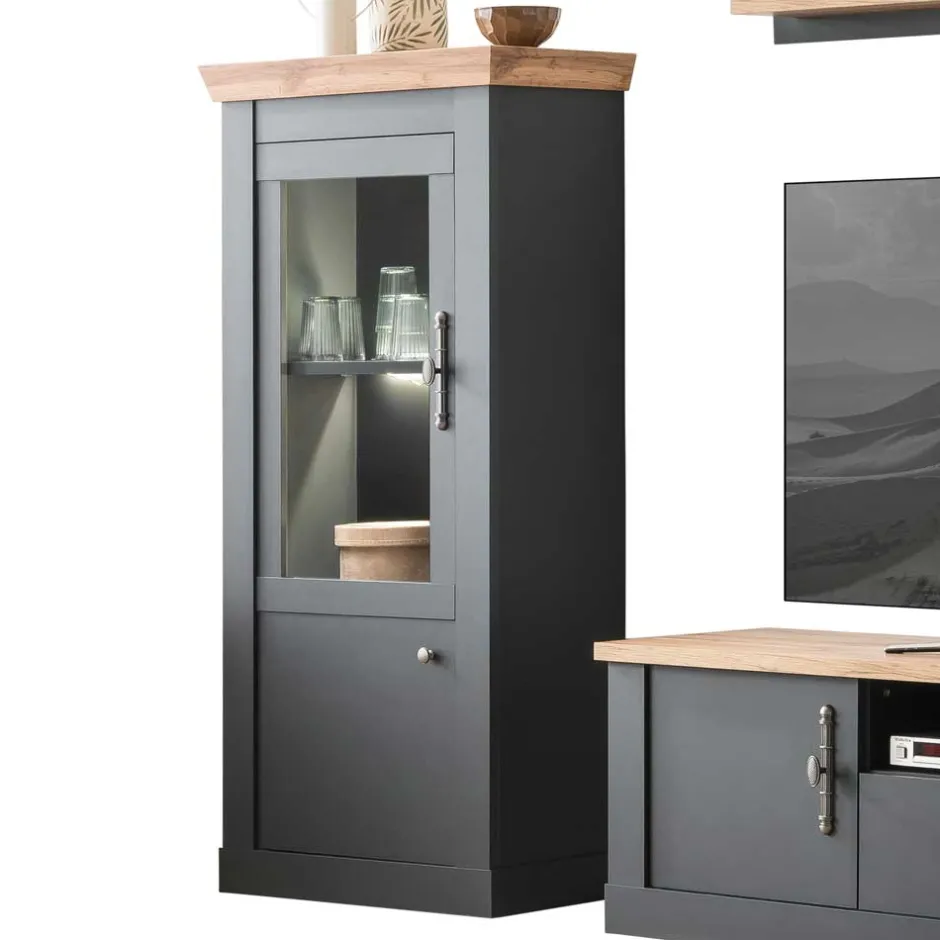 Wohnen TV Anbauwand in Anthrazit & Wildeiche - Lionel (vierteilig)