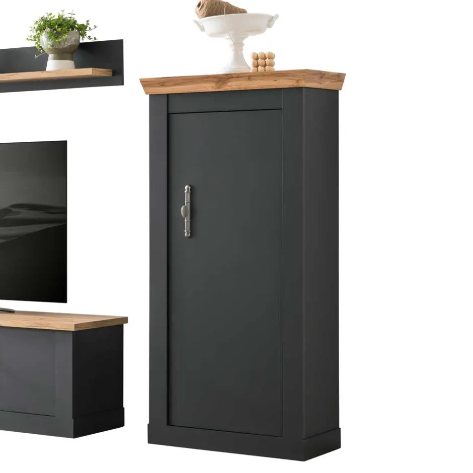 Wohnen TV Anbauwand in Anthrazit & Wildeiche - Lionel (vierteilig)