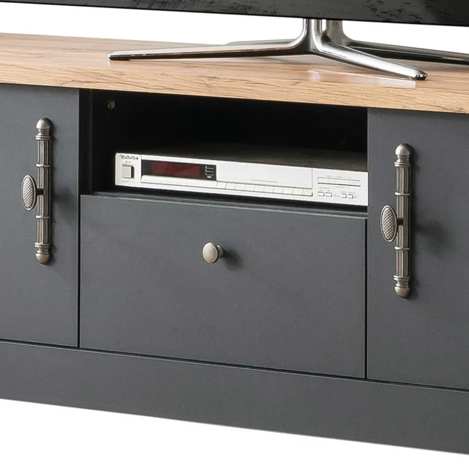 Wohnen TV Anbauwand in Anthrazit & Wildeiche - Lionel (vierteilig)